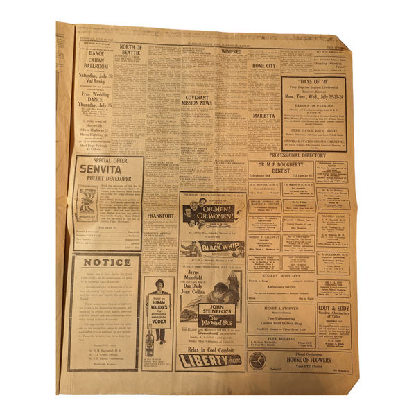 Vintage Marshall County Kansas Marysville Newspaper July 18, 1957