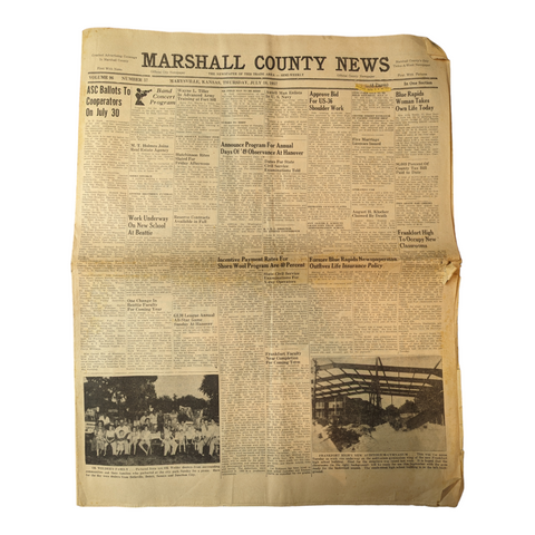 Vintage Marshall County Kansas Marysville Newspaper July 18, 1957