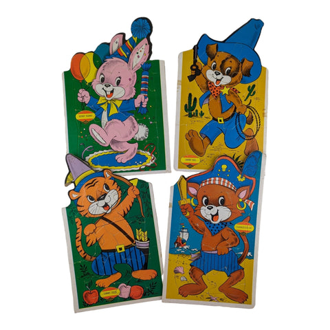 Vintage Frame Tray Childrens Puzzles Lot of 4 Anthropomorphic Animals