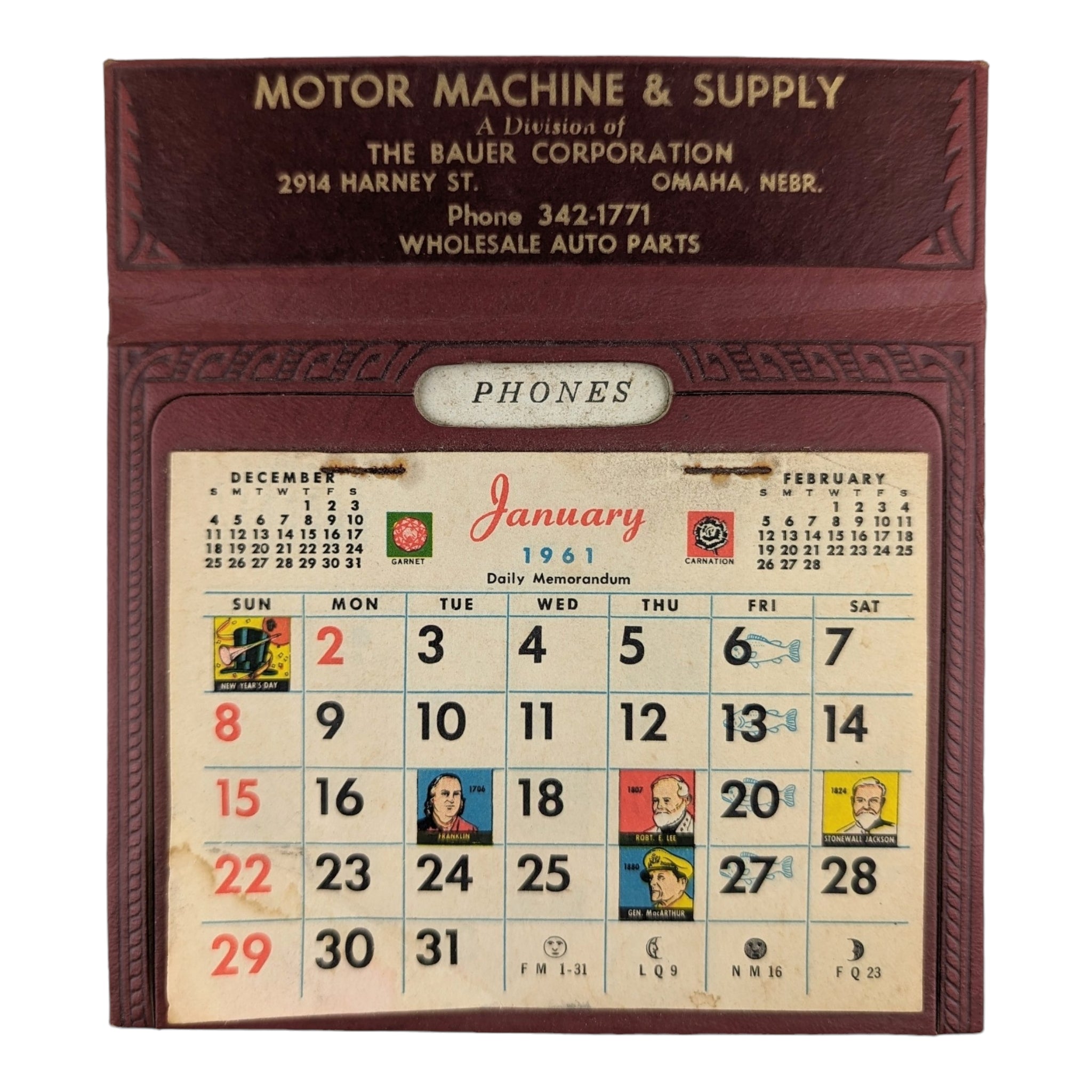 Vintage 1961 Advertising Calendar Motor Machine Supply Omaha Nebraska