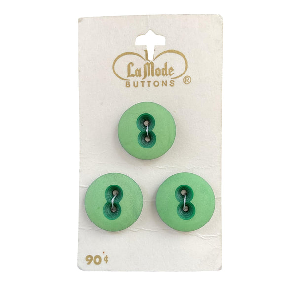 Vintage La Mode Green 2 Hole Buttons 3 on Card