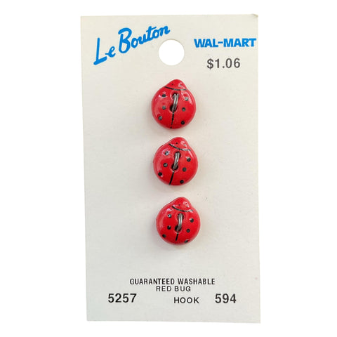 Le Bouton Red Lady Bug 2 Hole Buttons 3 on Card No 5257