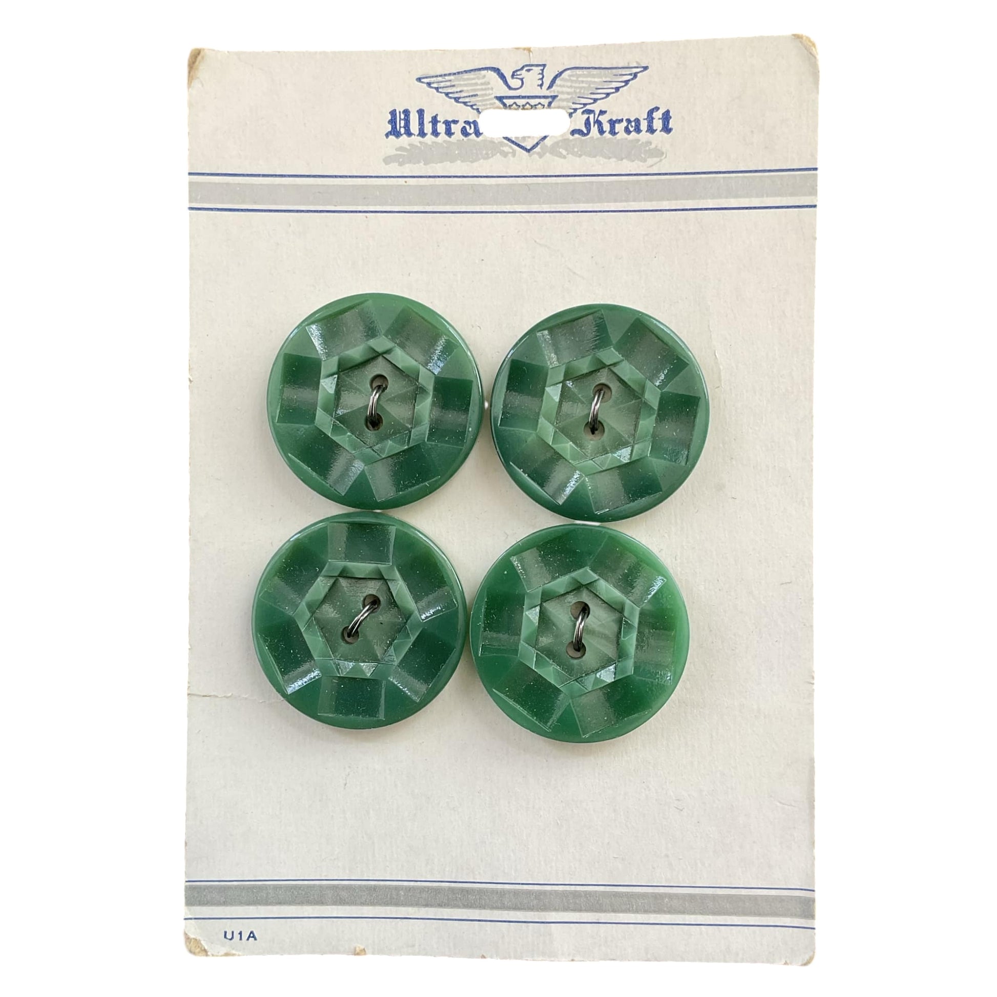 Vintage Buttons 2 Hole Green 7/8 Ultra Kraft 4 on Card - Avid Vintage