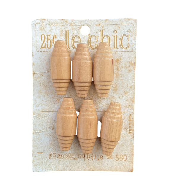 Vintage Le Chic 1 1/4 Wooden Toggle Shank Buttons 6 on Card