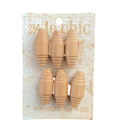 Vintage Le Chic 1 1/4 Wooden Toggle Shank Buttons 6 on Card