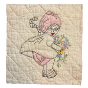 Vintage Quilt Block Little Dutch Girl or Brownie Girl Pink 10 1/2 x 11 - Avid Vintage