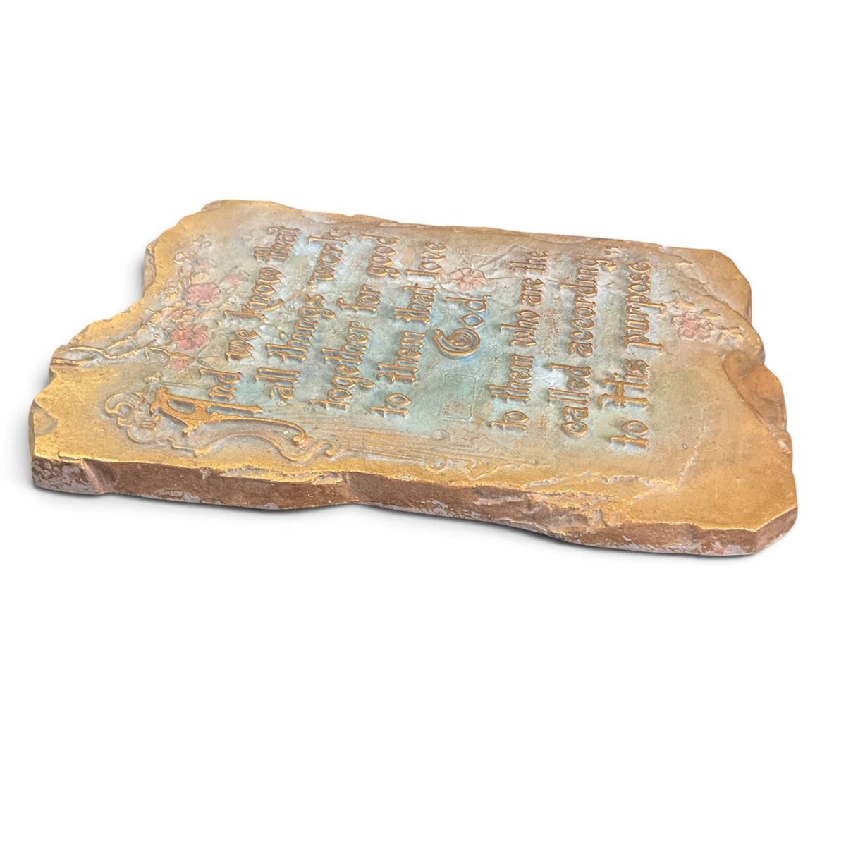 Vintage A.E. Mitchell Metal Scripture Wall Plaque 1928 Romans 8:28