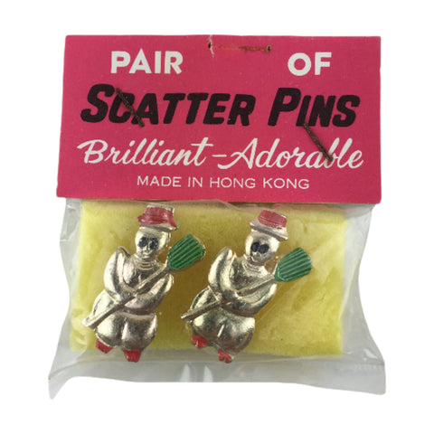 Vintage Snowman Scatter Pins Pair NOS Christmas Jewelry