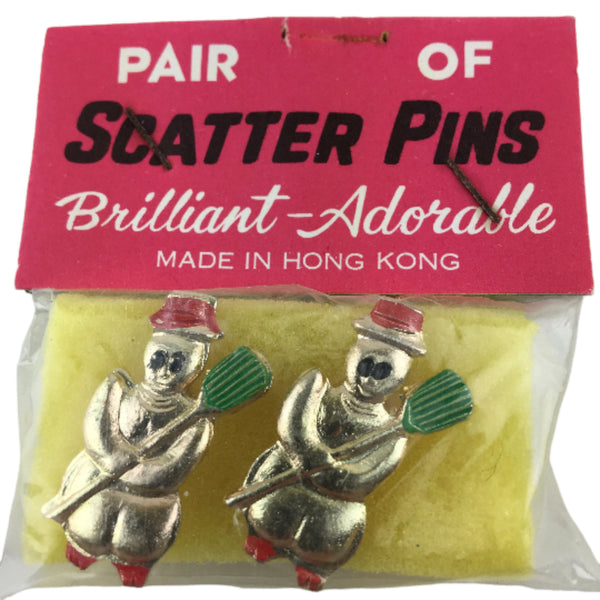 Vintage Snowman Scatter Pins Pair NOS Christmas Jewelry