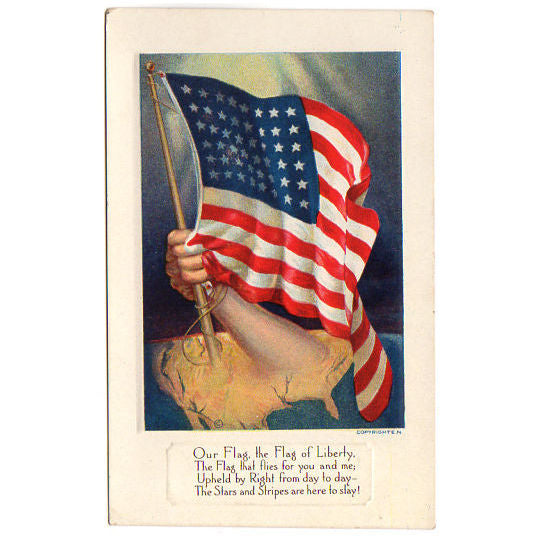 Vintage Patriotic Postcard 48 Star American Flag with Map of USA Unused - Avid Vintage