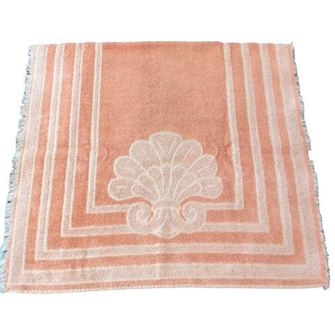 Vintage Bath Towel Coral Stripes and Shells Fringed Edges 23 x 42