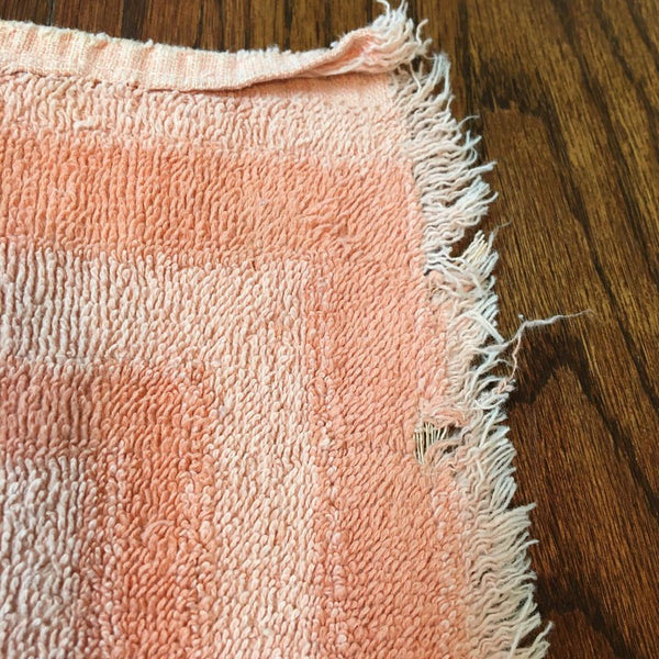 Vintage Bath Towel Coral Stripes and Shells Fringed Edges 23 x 42