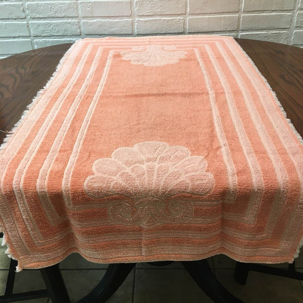 Vintage Bath Towel Coral Stripes and Shells Fringed Edges 23 x 42