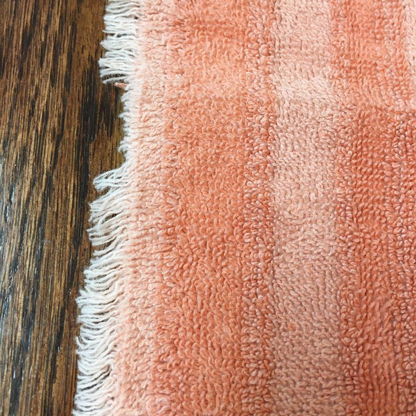 Vintage Bath Towel Coral Stripes and Shells Fringed Edges 23 x 42