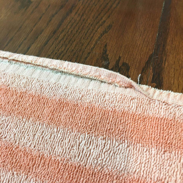 Vintage Bath Towel Coral Stripes and Shells Fringed Edges 23 x 42