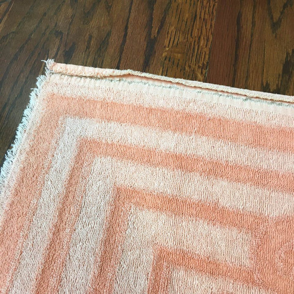 Vintage Bath Towel Coral Stripes and Shells Fringed Edges 23 x 42
