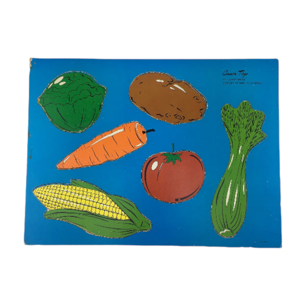 Vintage Childrens Puzzle Colorful Vegetables Inlaid Tray