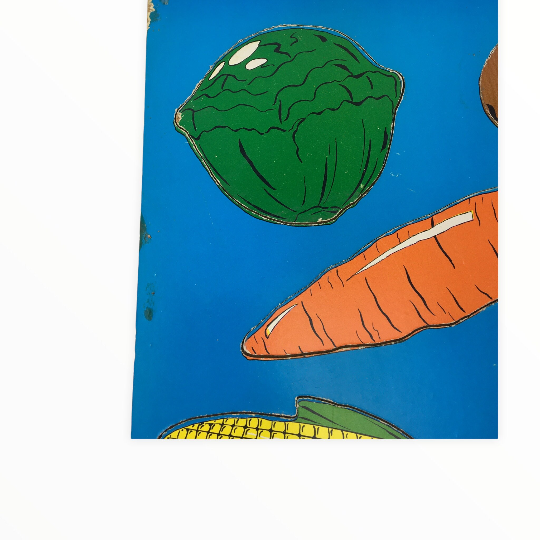 Vintage Childrens Puzzle Colorful Vegetables Inlaid Tray