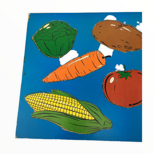 Vintage Childrens Puzzle Colorful Vegetables Inlaid Tray