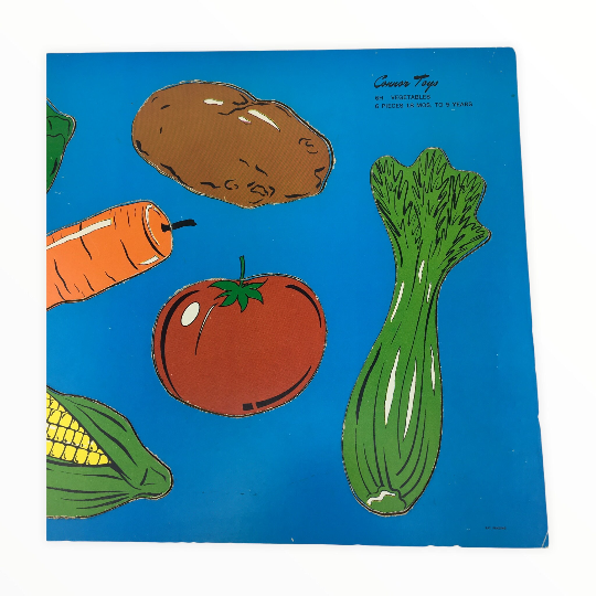 Vintage Childrens Puzzle Colorful Vegetables Inlaid Tray