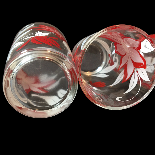 Vintage Christmas Glass Tumblers Red Poinsettia Drinking Glasses Set of 4