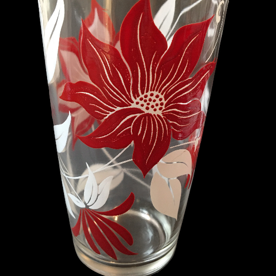 Vintage Christmas Glass Tumblers Red Poinsettia Drinking Glasses Set of 4