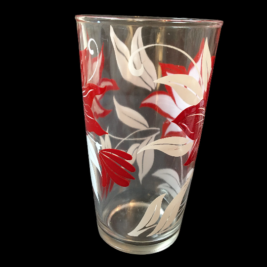 Vintage Christmas Glass Tumblers Red Poinsettia Drinking Glasses Set of 4