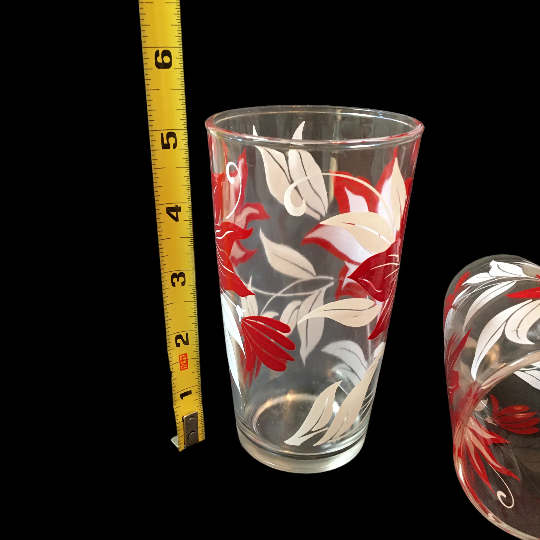 Vintage Christmas Glass Tumblers Red Poinsettia Drinking Glasses Set of 4