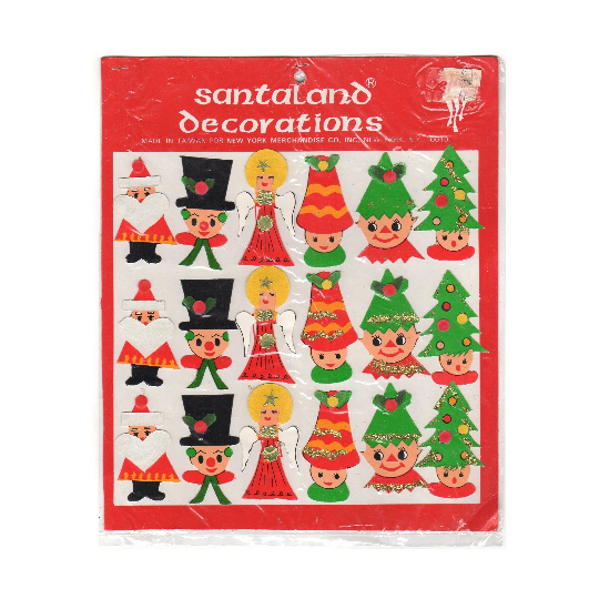Vintage Christmas Stickers Santaland Decorations 18 Seals Unused NOS