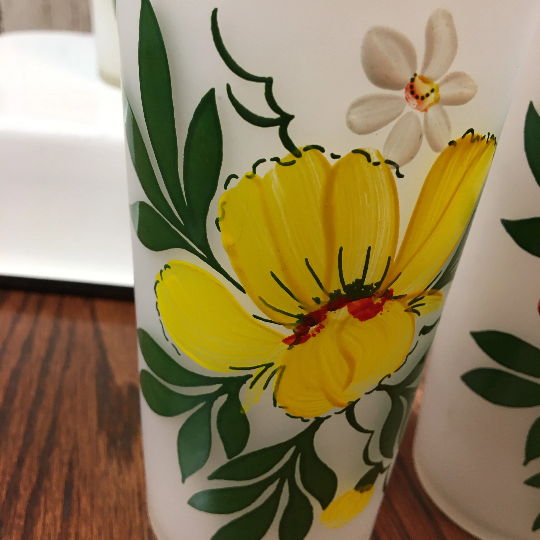Vintage Floral Frosted Tumblers Set of 4 Federal Glassware Drinking Glasses