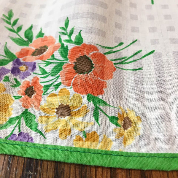 Vintage Kitchen Half Apron Green Floral 3 Pockets Tie Back