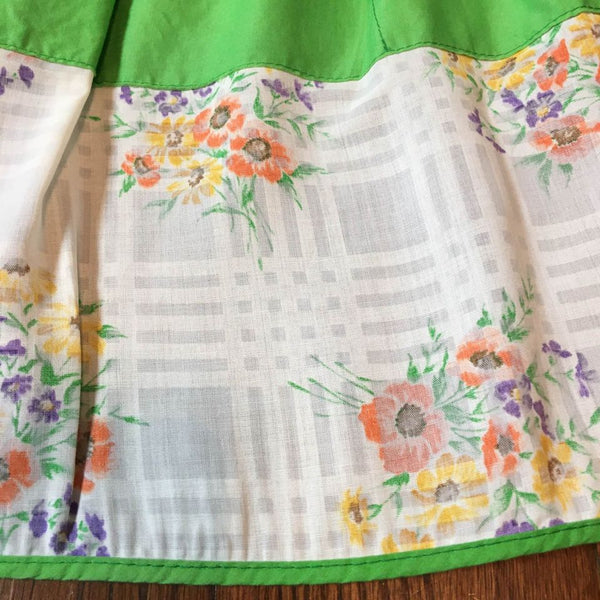 Vintage Kitchen Half Apron Green Floral 3 Pockets Tie Back