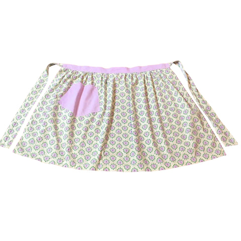 Vintage Kitchen Half Apron Purple and Green Hearts Floral One Pocket