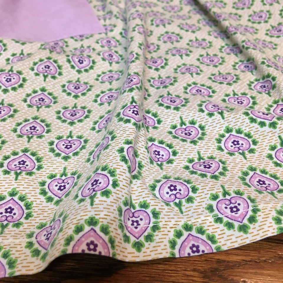 Vintage Kitchen Half Apron Purple and Green Hearts Floral One Pocket