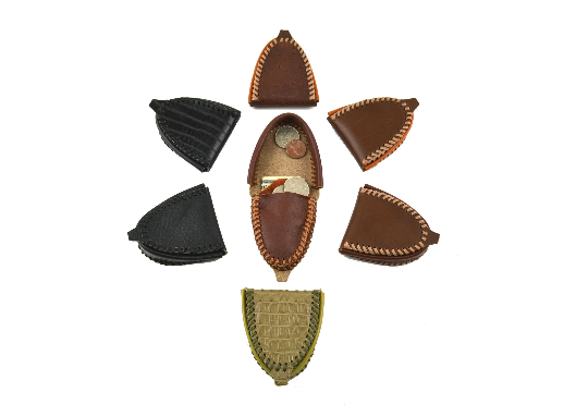 Vintage Leather Horseshoe Coin Purse Hand Stitched Folding Moccasin Wallet