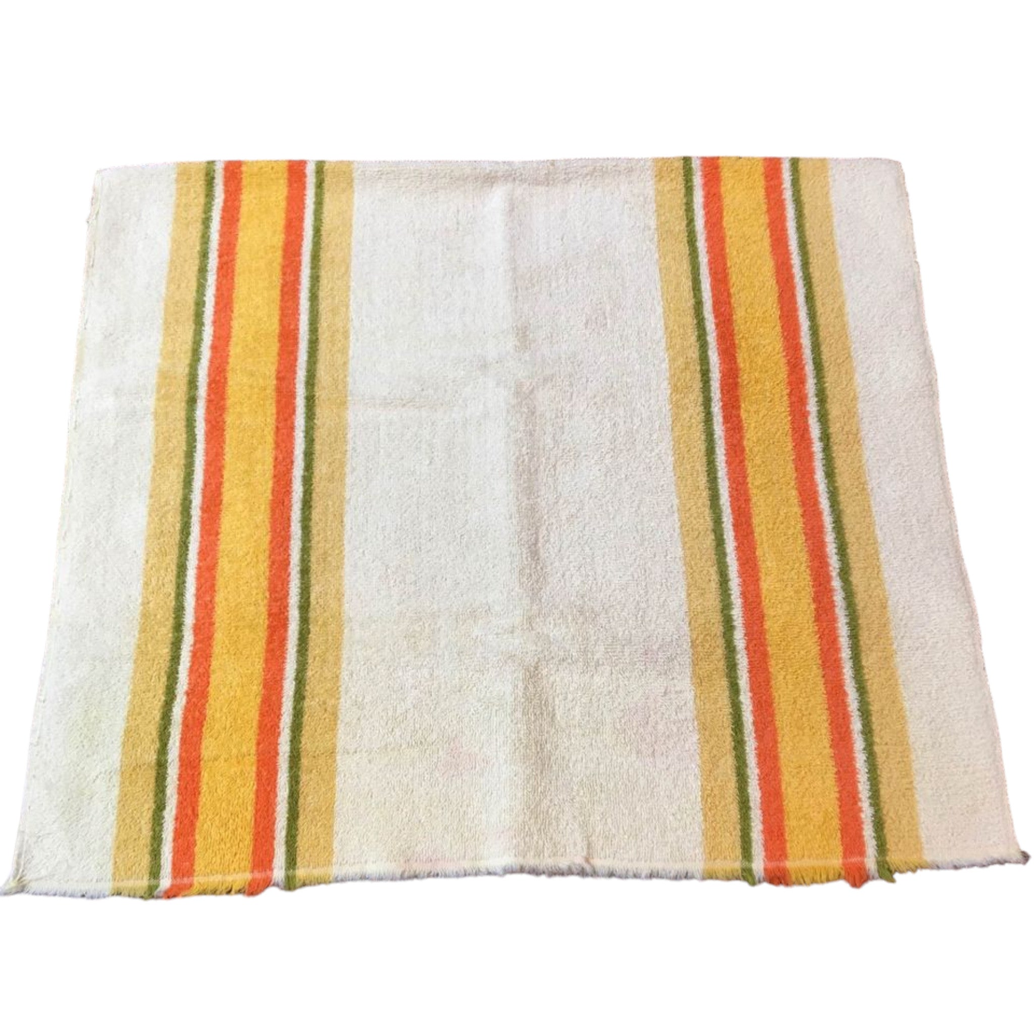 Vintage Striped Fringed Bath Towel Yellow, Olive Green and Gold 21 x 38