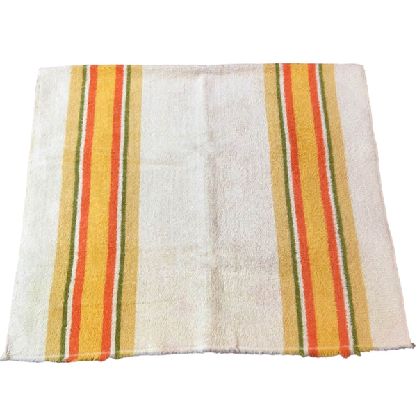 Vintage Striped Fringed Bath Towel Yellow, Olive Green and Gold 21 x 38