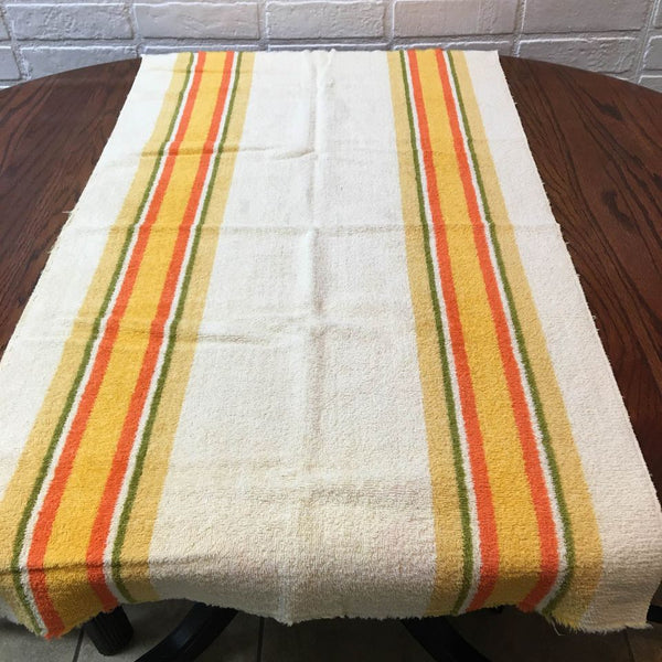 Vintage Striped Fringed Bath Towel Yellow, Olive Green and Gold 21 x 38