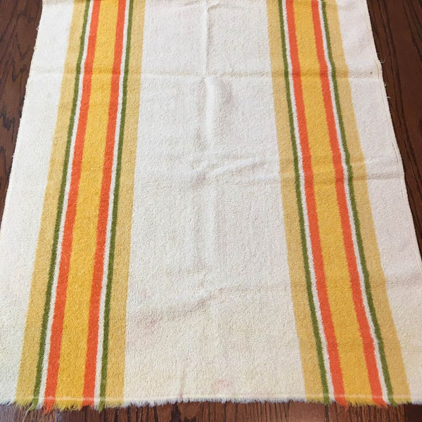 Vintage Striped Fringed Bath Towel Yellow, Olive Green and Gold 21 x 38