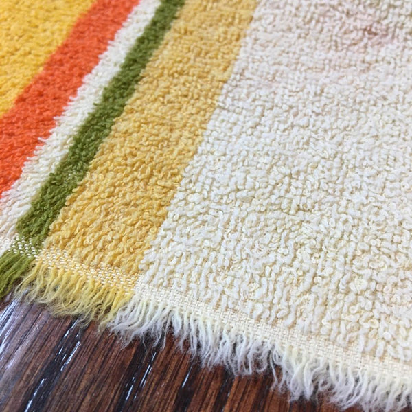 Vintage Striped Fringed Bath Towel Yellow, Olive Green and Gold 21 x 38