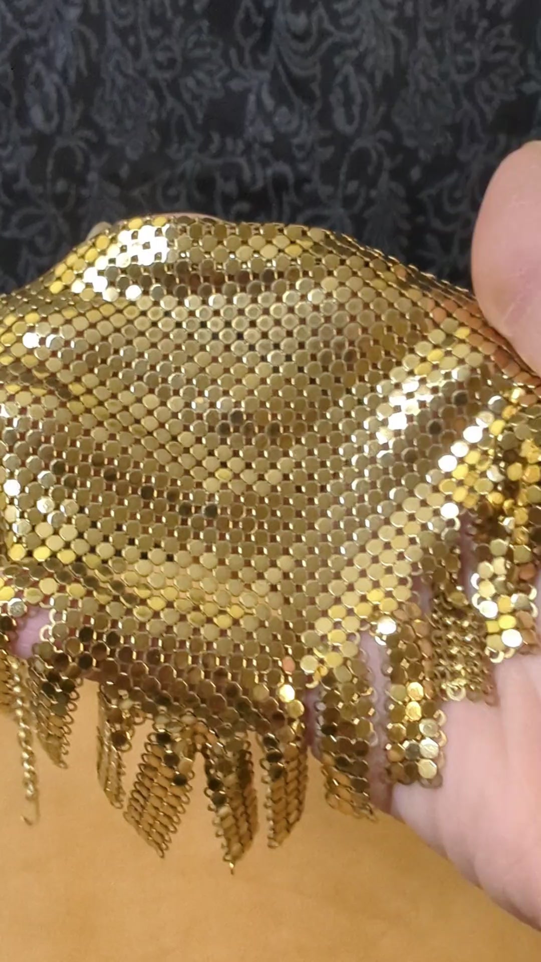 Load video: Vintage Whiting and Davis Gold Tone Mesh Bib Necklace 1970s