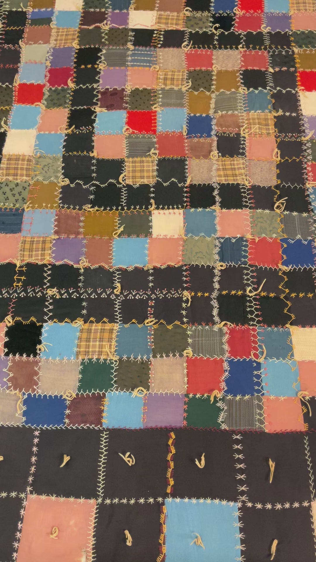 Load video: Vintage Patchwork Crazy Quilt Fancy Hand Embroidery Tied