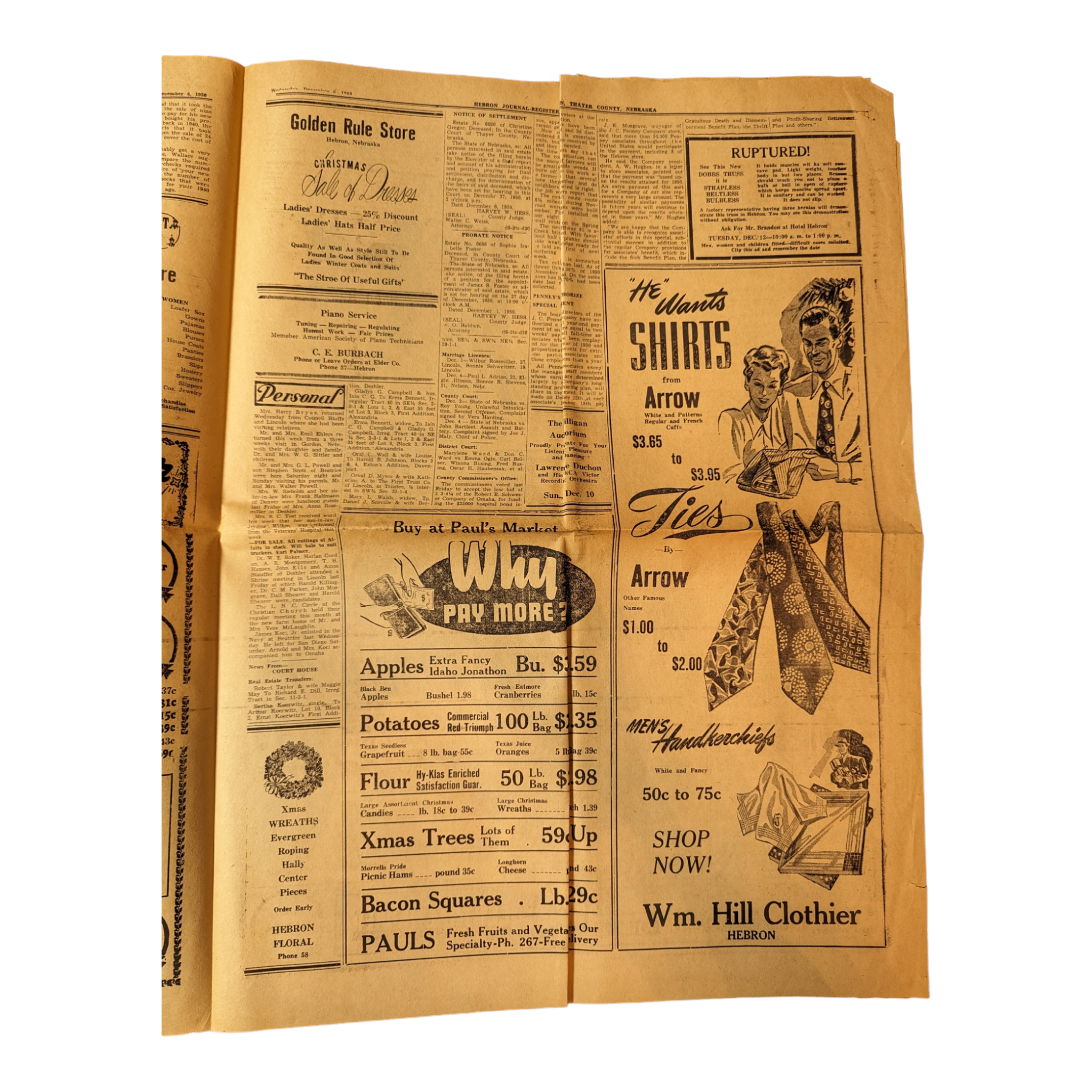 Vintage Hebron Nebraska Newspaper December 6, 1950 Santa Claus
