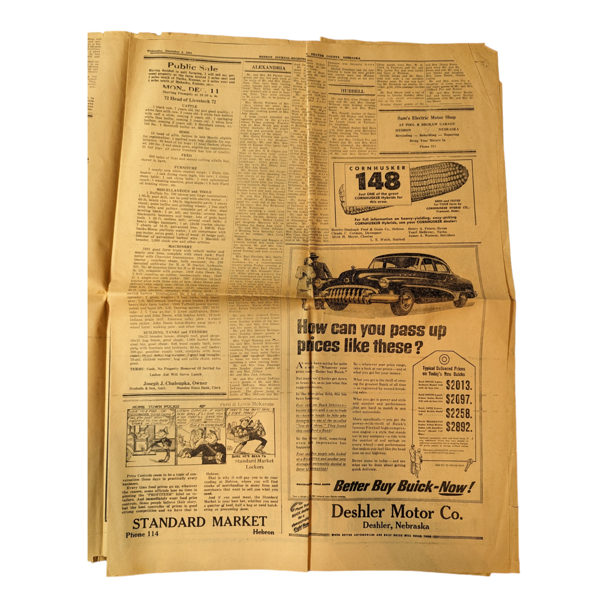 Vintage Hebron Nebraska Newspaper December 6, 1950 Santa Claus