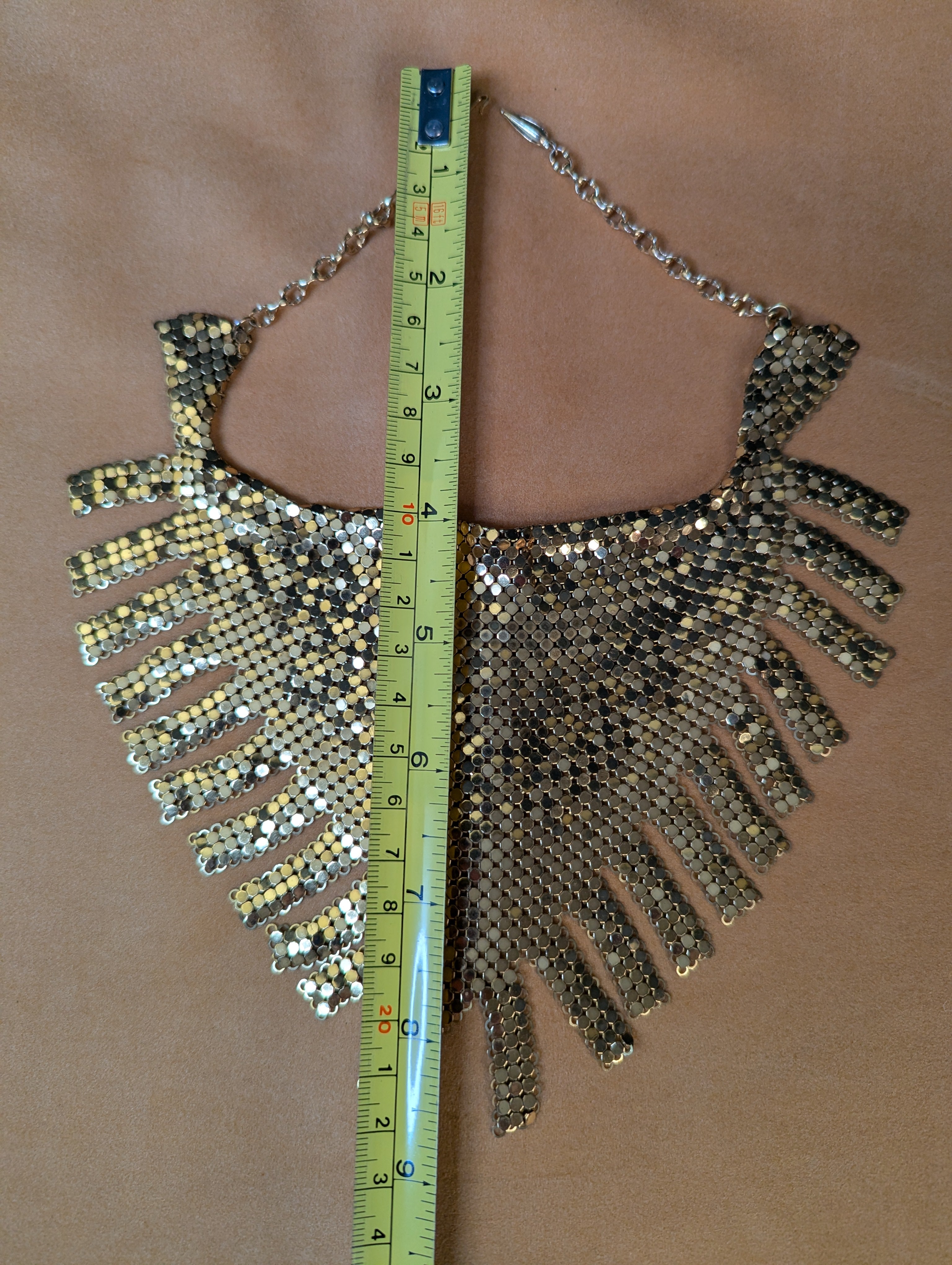 Vintage Whiting and Davis Gold Tone Mesh Bib Necklace 1970s