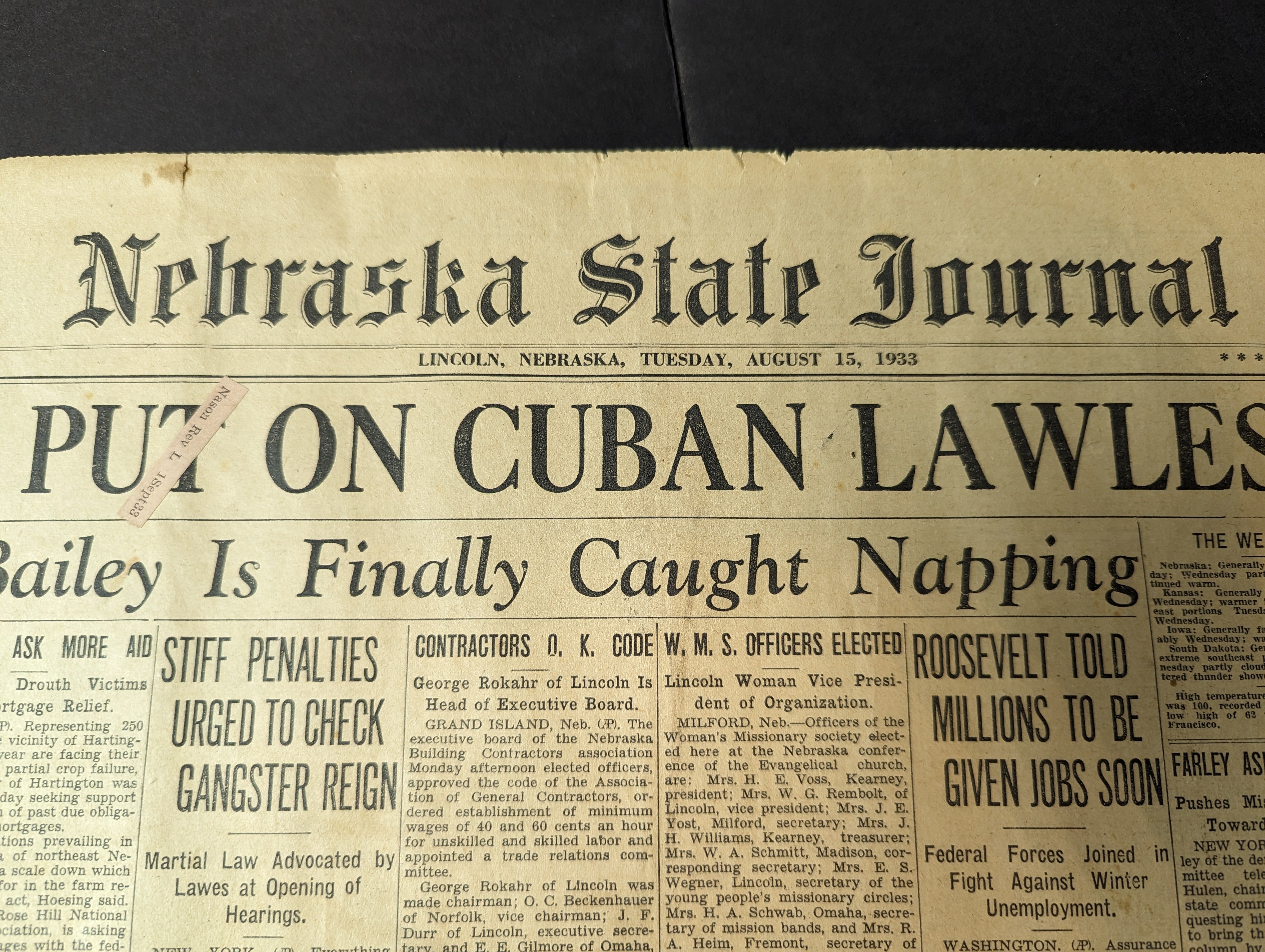 August 15, 1933 Vintage Newspaper Nebraska State Journal - Avid Vintage