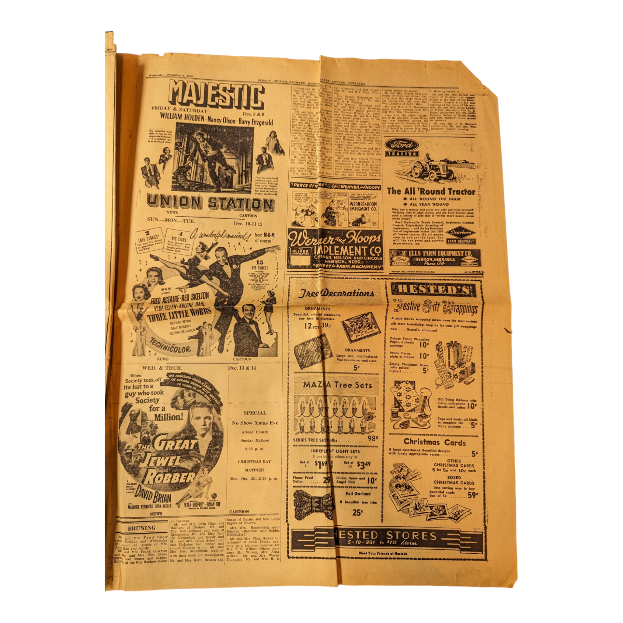 Vintage Hebron Nebraska Newspaper December 6, 1950 Santa Claus