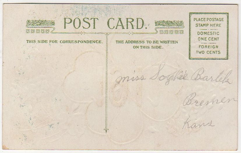 Antique New Year Post Card For 1911 Four Leaf Clover Red Flowers - Avid Vintage