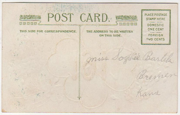 Antique New Year Post Card For 1911 Four Leaf Clover Red Flowers - Avid Vintage