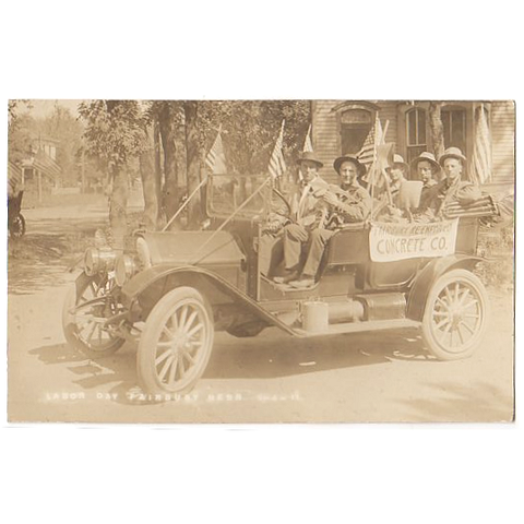 1911 Fairbury Nebraska RPPC Labor Day Parade Antique Car USA Flags - Avid Vintage